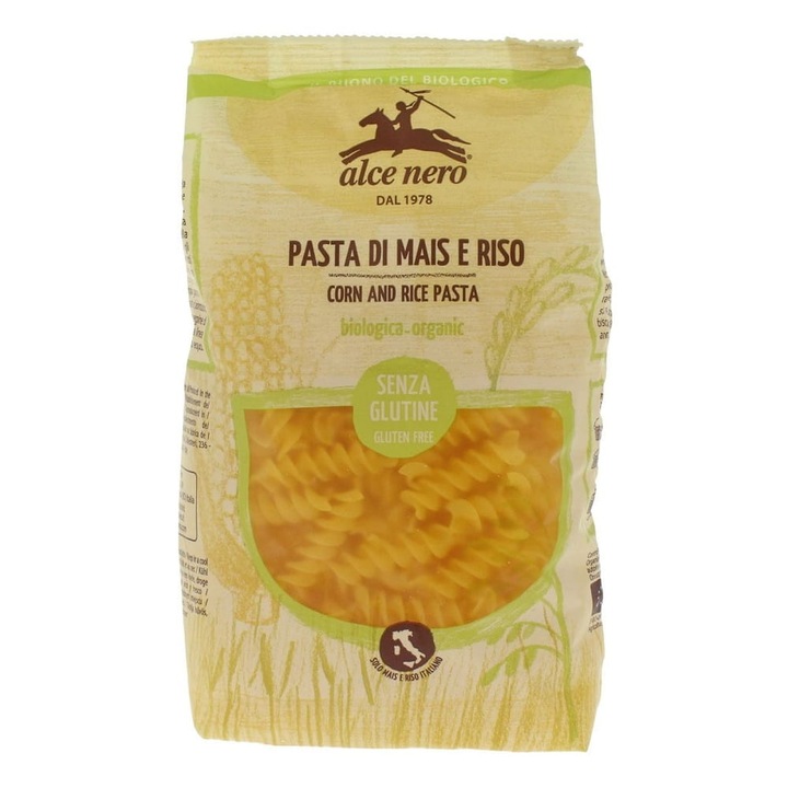 Paste BIO fusilli din Porumb/Orez, Alce Nero, Fara Gluten, 250 g