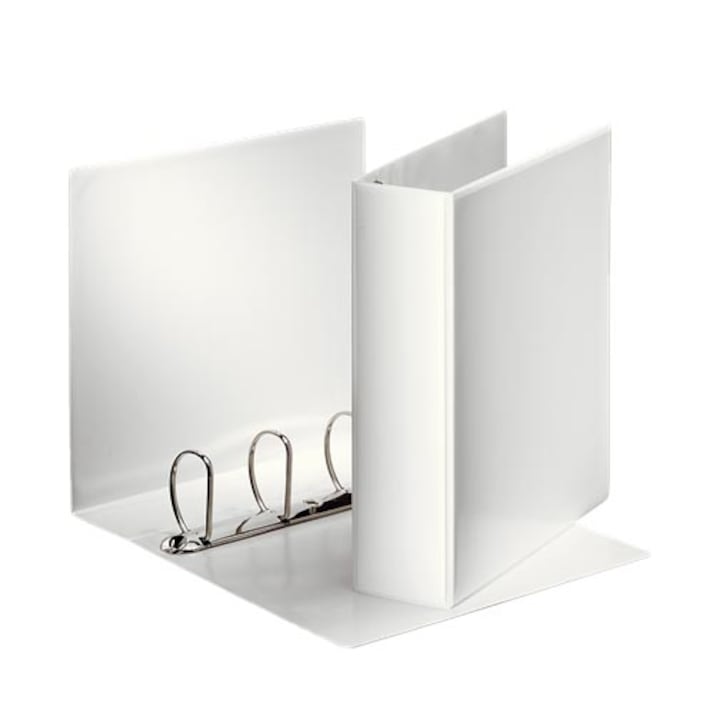 Biblioraft Esselte, panoramica, 4 inele, in forma de D, 86 mm, A4, PP, alb