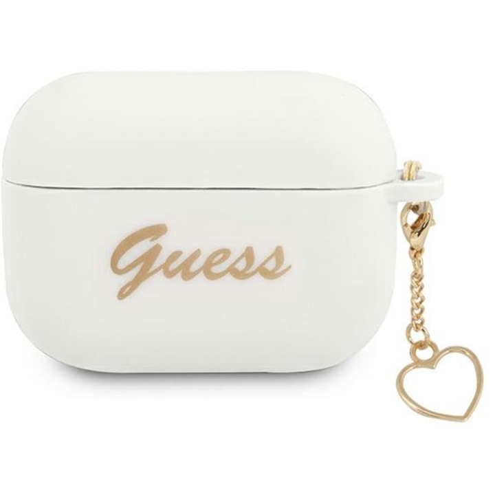 Калъф Guess GUAPLSCHSH Silicone Charm Heart Collection, за Apple AirPods Pro, бял
