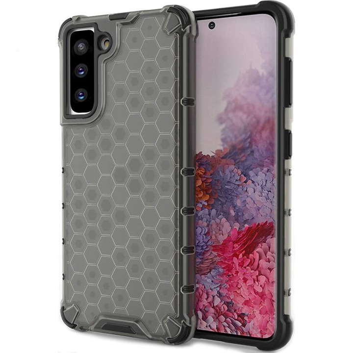 Husa pentru Samsung Galaxy S22 5G, Hybrid, Armor Shield, Hexa Gaming Design, Protectie Camera, Gri