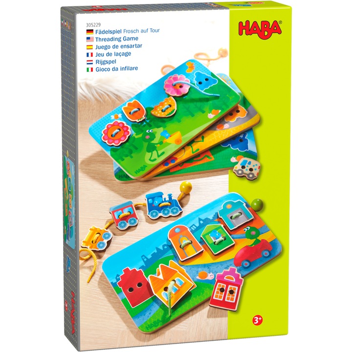Игра за нанизване Haba 305229, Жаба на турне, 28 части, С шаблони, 3 години, Образователна