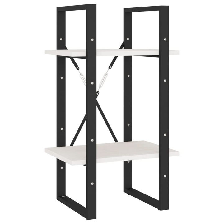 Biblioteca cu 2 rafturi vidaXL, alb, 40x30x70 cm, lemn masiv de pin, 4.2 kg