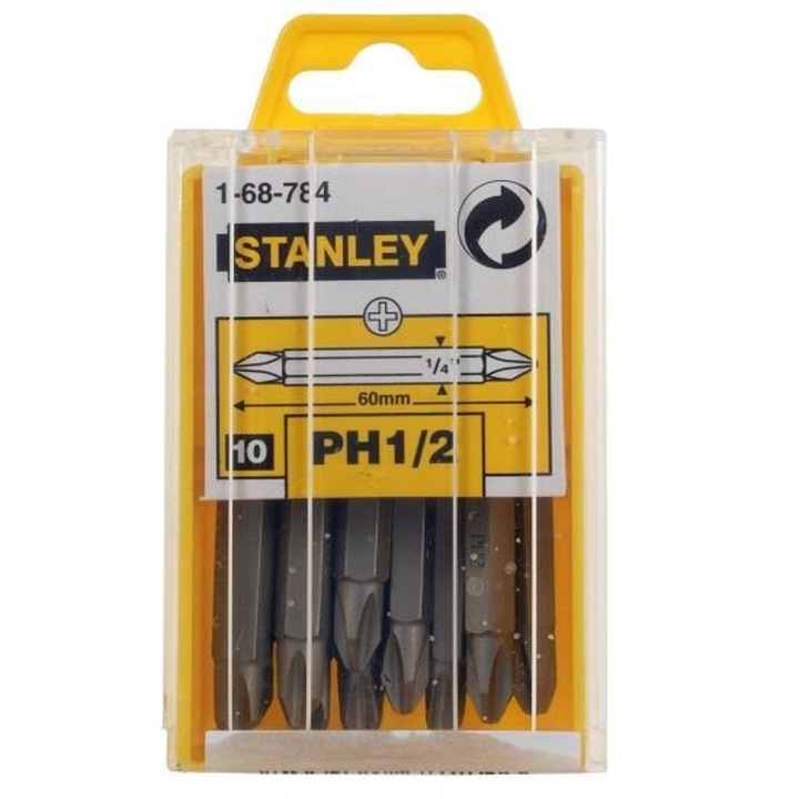 Set 10 biti cu varf dublu Stanley 1-68-784, PH1 si PH2, 1/4 inch, otel crom vanadiu