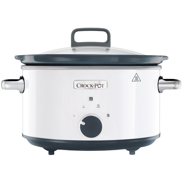 Slow cooker Crock-Pot CSC030X-DIM, 3.5L, 210 W, Vas ceramica detasabil, Functie Pastrare la cald, Vas ceramica detasabil, 3 ustensile de gatit, Alb