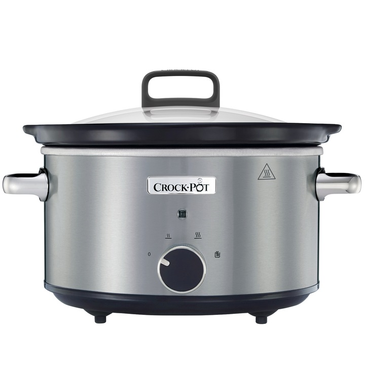 Slow cooker Crock-Pot CSC028X-DIM Stainless Steel, 3.5L, 210 W, Functie Pastrare la cald, Vas ceramica detasabil, 3 ustensile de gatit