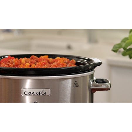 Slow cooker Crock-Pot CSC028X-DIM Stainless Steel, 3.5L, 210 W, Functie Pastrare la cald, Vas ceramica detasabil, 3 ustensile de gatit