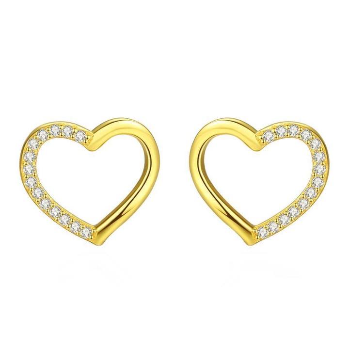 Cercei din Argint, cristale Zirconiu, placati cu Aur, Pure Heart Gold