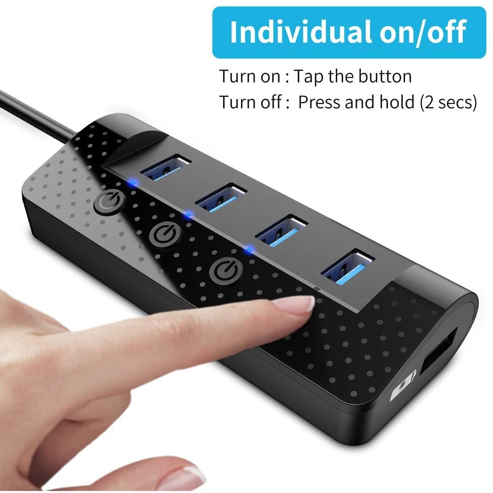 Atolla USB Hub, USB-adapter, 4 Port, 5 Gbps, BE/KI Gomb, Fekete - EMAG.hu