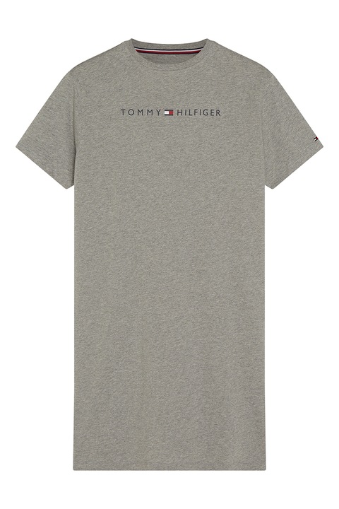 Tommy Hilfiger, Camasa de noapte de bumbac organic cu imprimeu logo, Gri melange, L