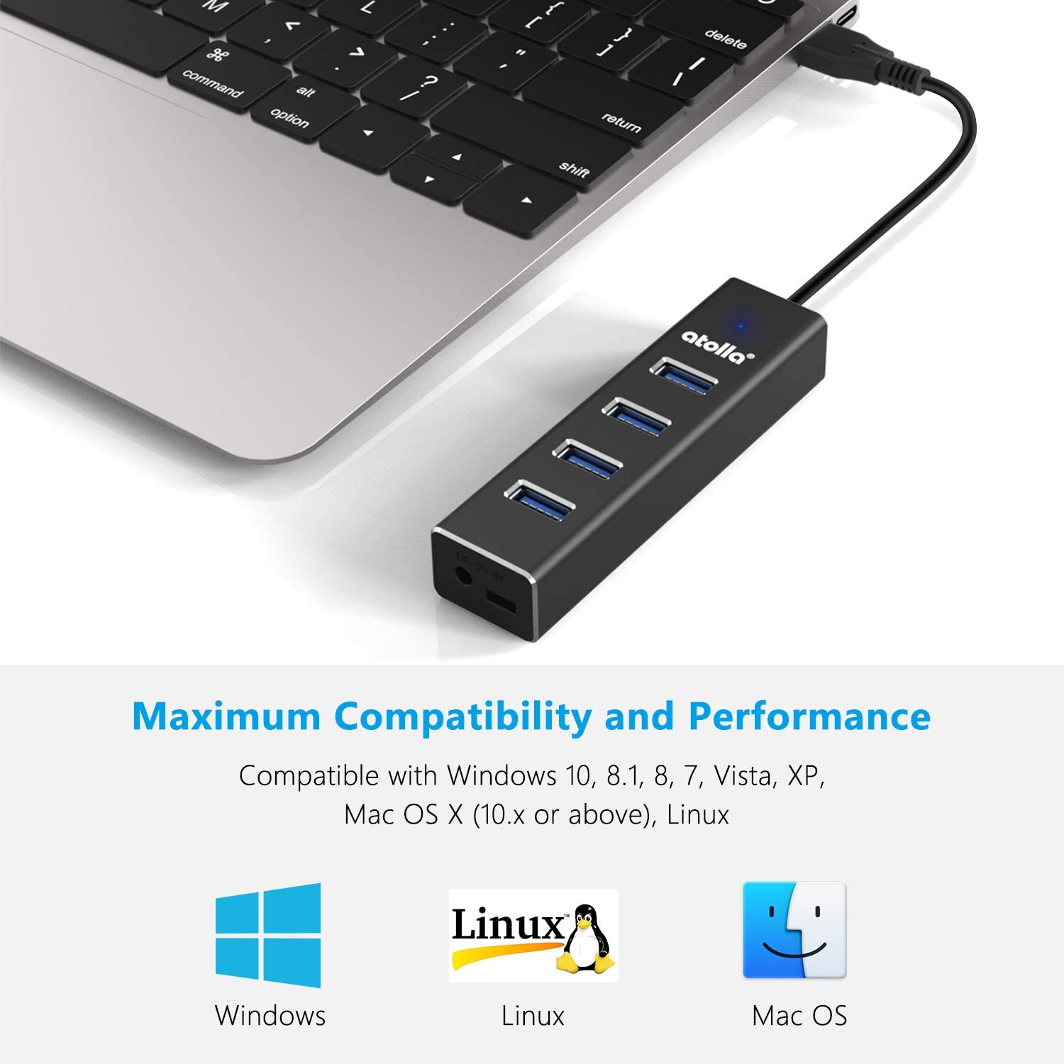 Atolla USB HUB, Elosztó, Alumínium, 4 Port USB 3.0, DC/MicroUSB, Fekete ...