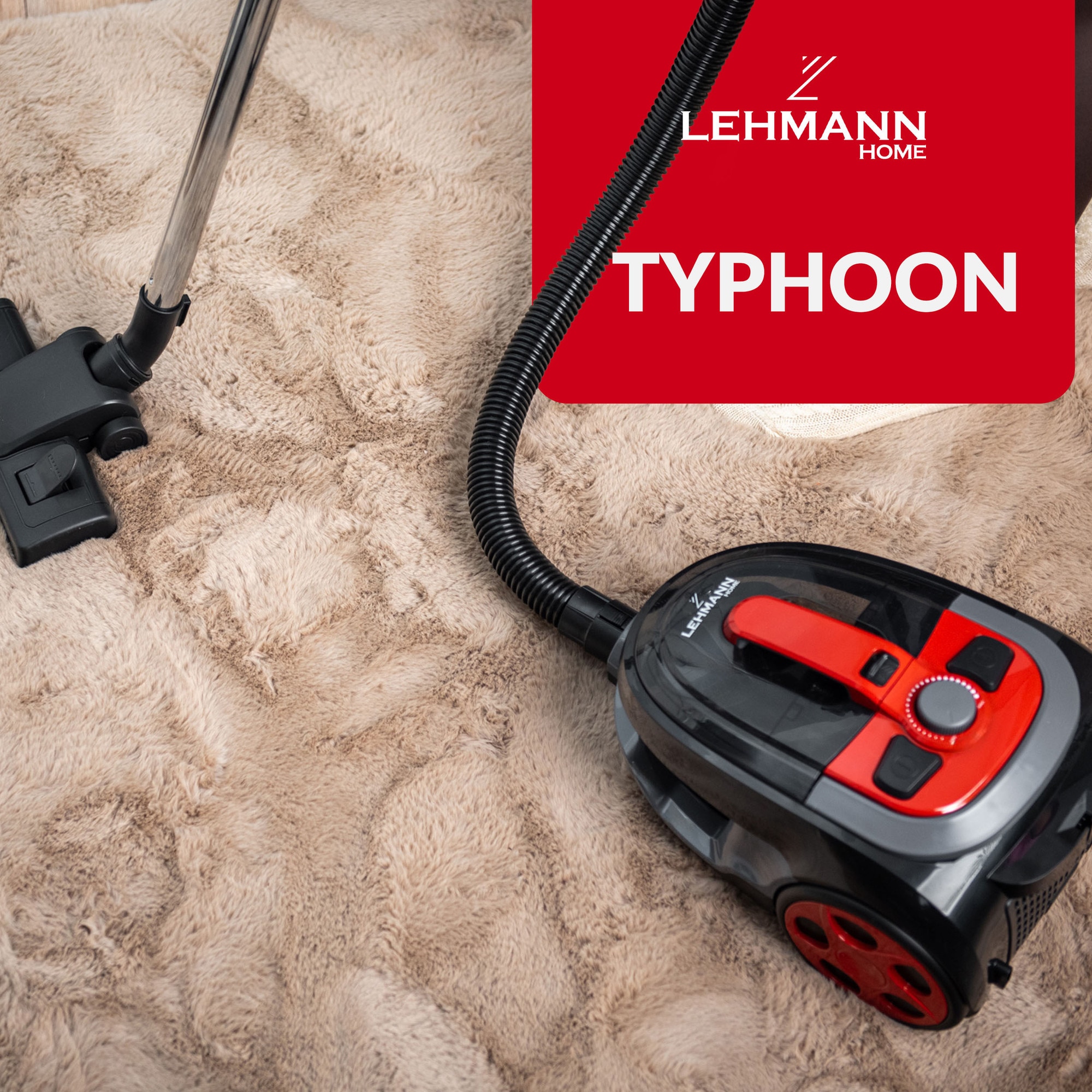 Aspirator ciclonic Lehmann Typhoon 4000W, fara sac, cu turbosa, filtru HEPA, negru, 2.5L