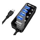Hub, Atolla, ABS, 4 Porturi USB 3.0, Fast charge, DC 5V, Buton ON/OFF, 108x43x23 mm, Negru
