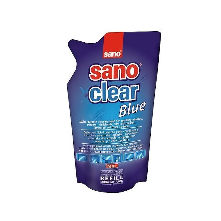 Detergent geamuri Sano Clear Blue, rezerva, 750 ml