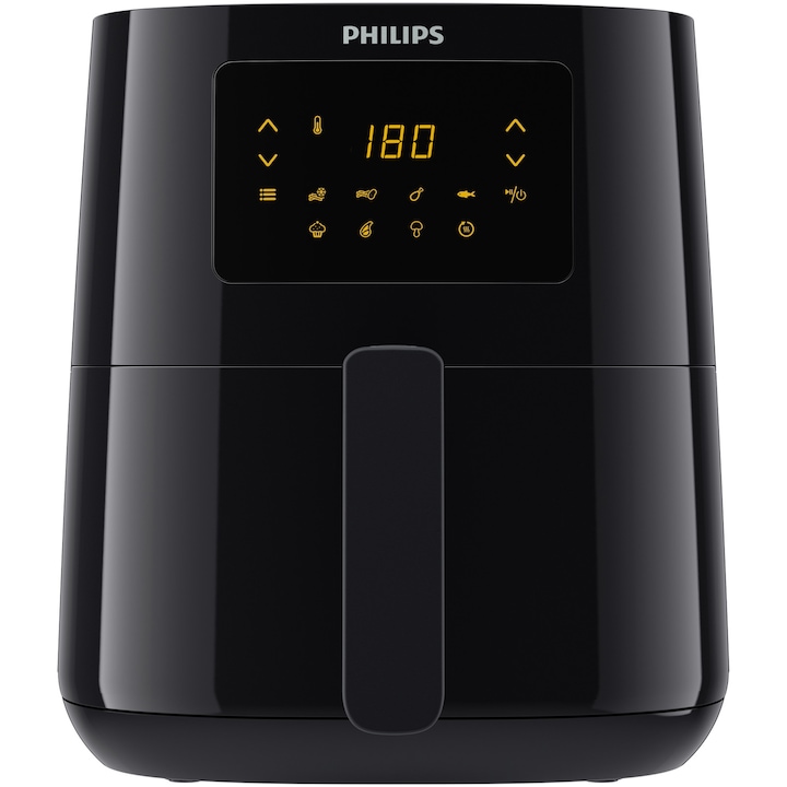 Friteuza fara ulei Philips Airfryer Essential Collection HD9252/90 compact digital, capacitate 4.1 L, afisaj digital, 7 setari presetate (cartofi congelati, carne, peste, functie de mentinere la cald si multe altele), Curatare usoara