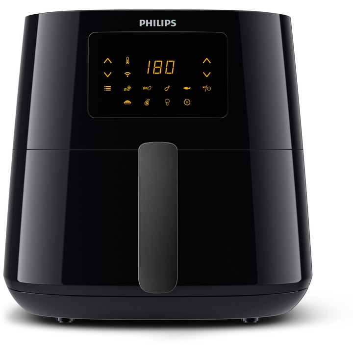 Friteuza cu aer cald Philips HD9280/90 Airfryer Essential Collection, capacitate 6.2 L, Rapid Air, Digital, Wifi, 7 presetari, Corp negru/ Maner negru