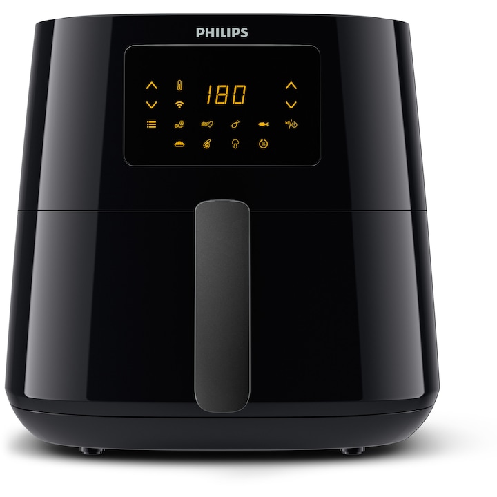 Philips HD9280/90 Airfryer Essential Collection olajmentes sütő, űrtartalom 6.2 L, Rapid Air, Digital, Wifi, 7 beállítás, Fekete test / Fekete fogantyú