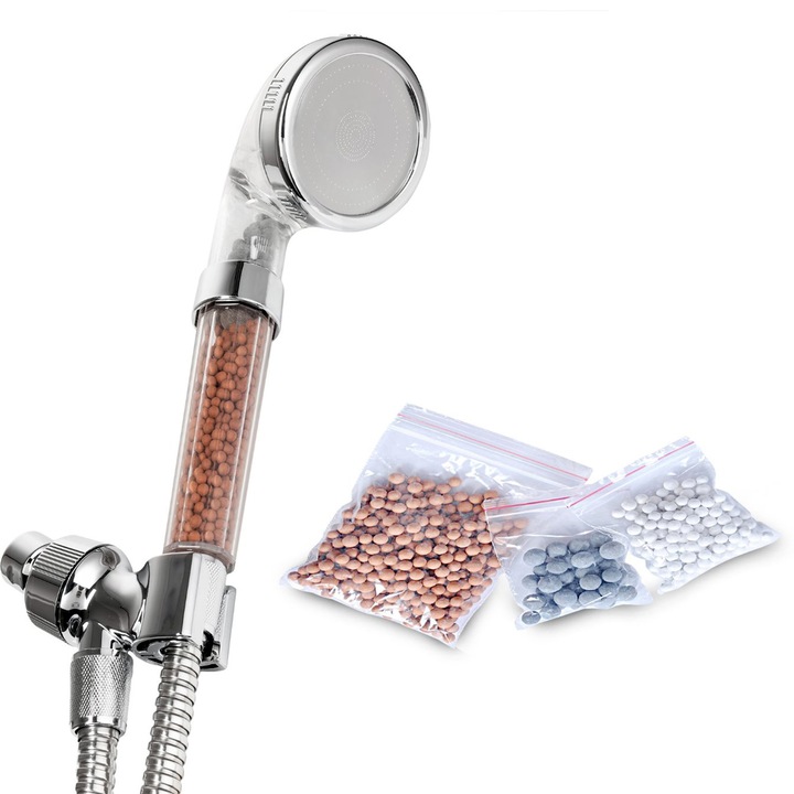 Para cap de dus cu tehnologie de filtrare 3 sfere bioactive si functie de economisire apa