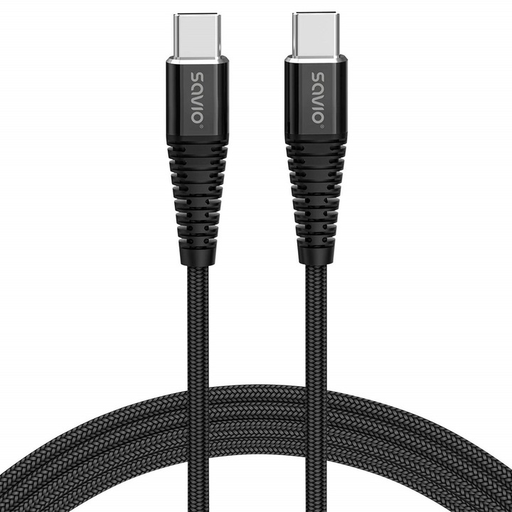 USB-C töltő- és adatátviteli kábel Savio CL-159, 100 W, tápellátás, gyorstöltés, 1 m
