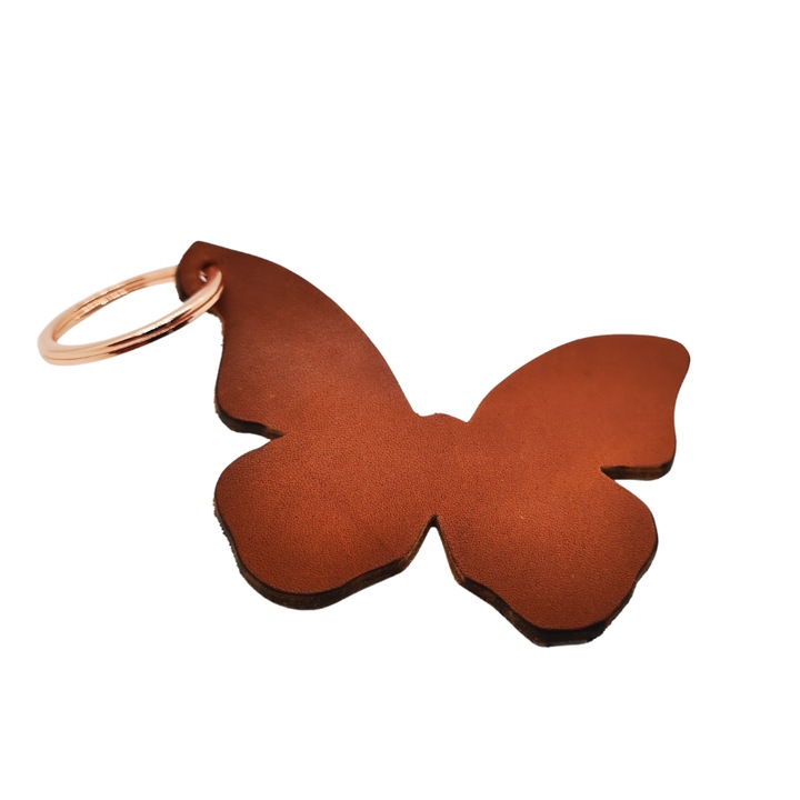 Breloc chei Smallet din piele naturala, sub forma de fluture, maro