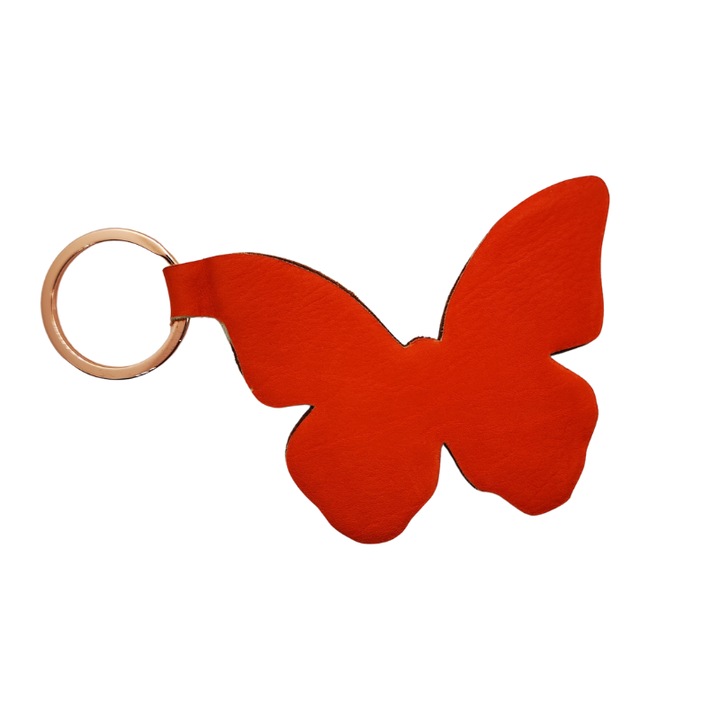 Малък ключодържател от естествена кожа, във формата на пеперуда, оранжев