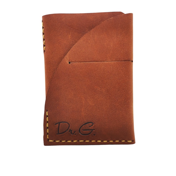 Portcard Smallet pentru CI, din piele naturala, handmade, maro, cutie cadou inclusa