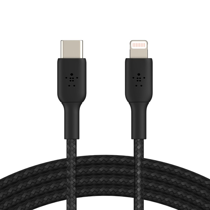 Кабел, Belkin BOOST CHARGE, Braided Lightning to USB-C, Черен