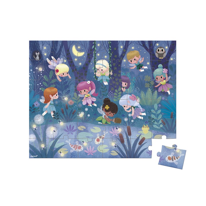 Puzzle zane si nuferi, Janod, cu cutie gentuta, 36 piese
