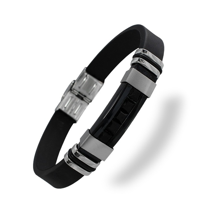 Nemesacél karlánc fekete kaucsuk szíjjal nemesacél betéttel