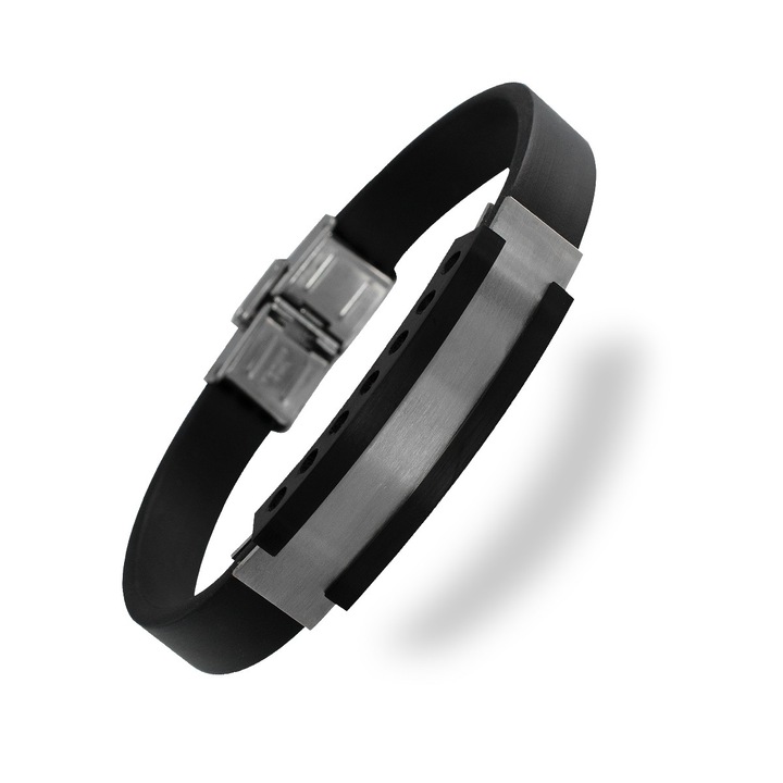 Nemesacél karlánc, fekete kaucsuk szíjjal