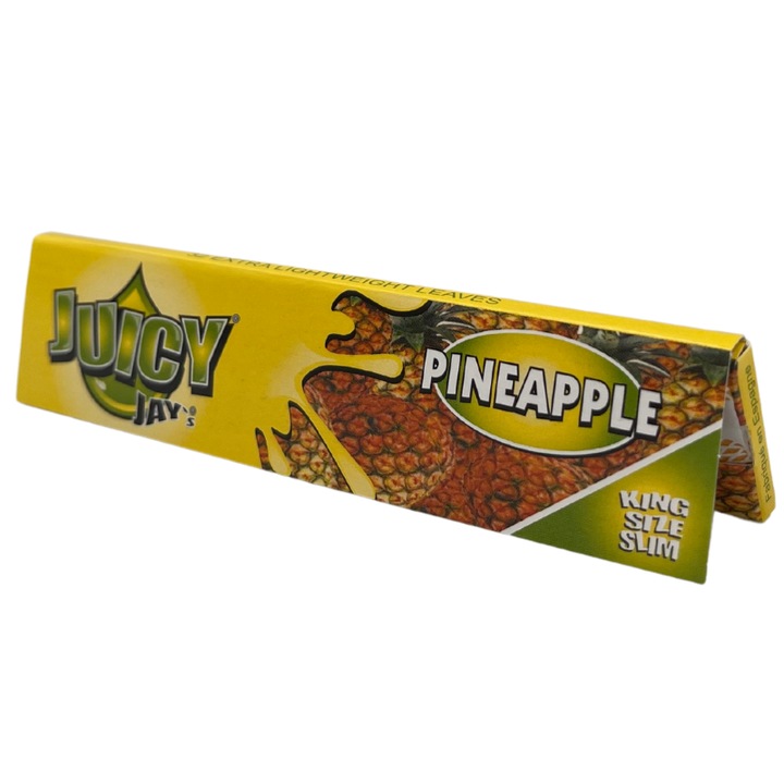 Foite de rulat tigari Juicy Jay's King Size Slim 110mm din Canepa, aroma Pineapple - Ananas 32 foite