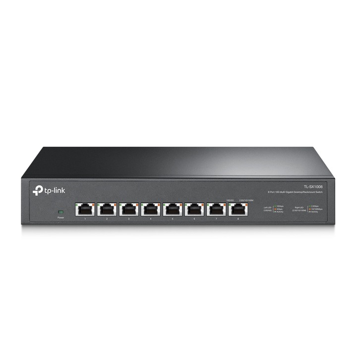 Switch TP-Link TL-SX1008, 8 portos 10G asztali/rackbe szerelhető, szabványok és protokollok: IEEE 802.3, 802.3u