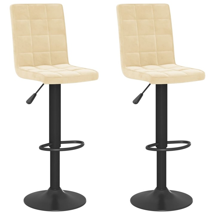 Set 2 Scaun de bar vidaXL, Catifea, 40 x 52 x 102,5-124,5cm, Crem