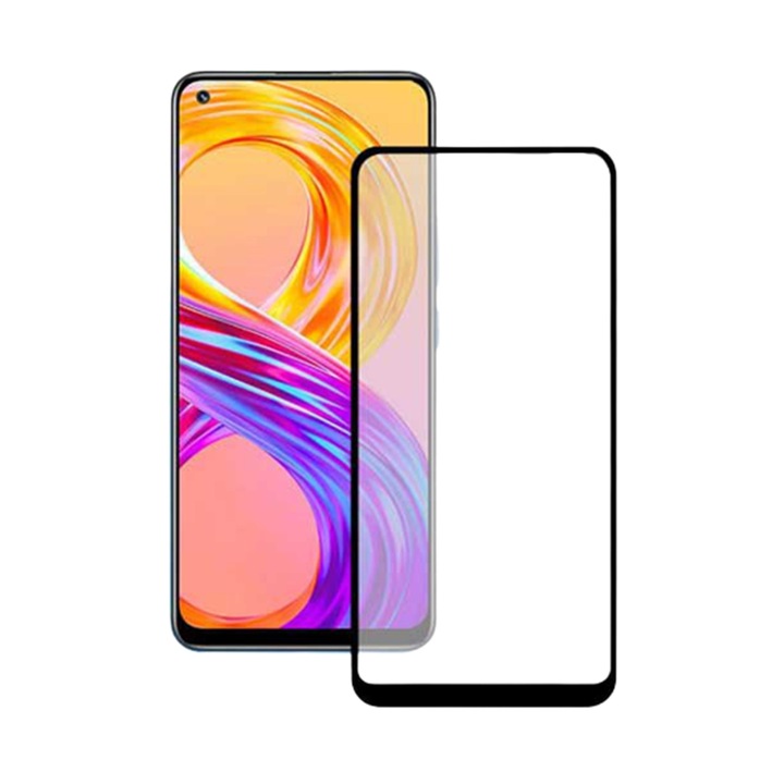 Üvegfólia Realme 8 / 8 Pro - fekete tokbarát Slim 3D üvegfólia