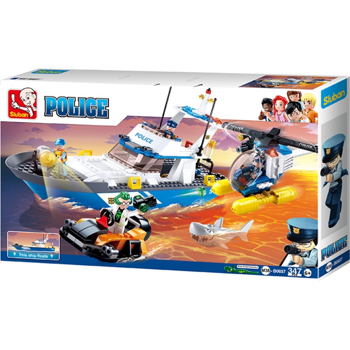 Építőkészlet Rendőrhajó helikopterrel és jet-skivel, 347 darab