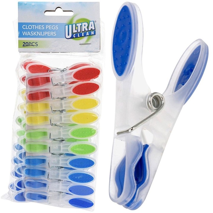 Set 20 Cleme Pentru Rufe, Ultra Clean, 8.5x4 cm, Multicolor, Plastic, Inchidere Puternica, Utilizare Universala, Calitate Inalta A Materialelor, Utilizare Usoara