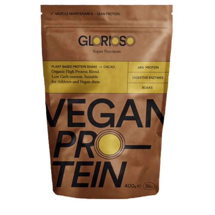 Pudra Proteica Ciocolata, Detox, Glorioso Super Nutrients, Vegana, fara Gluten si Lactoza, 400 g