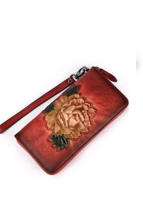 Портфейл, Lovely Peony, От естествена кожа, Червен