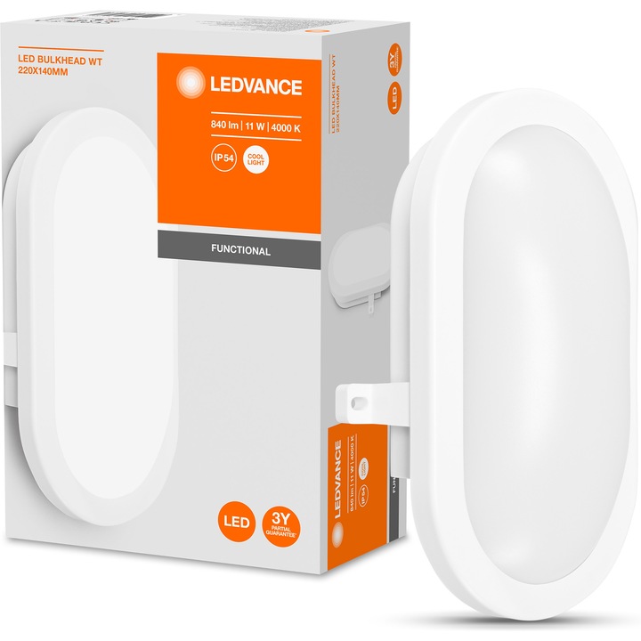 Ledvance LED fali lámpa, 11 W, 800 lm, semleges fény (4000 K), IP54, Fehér