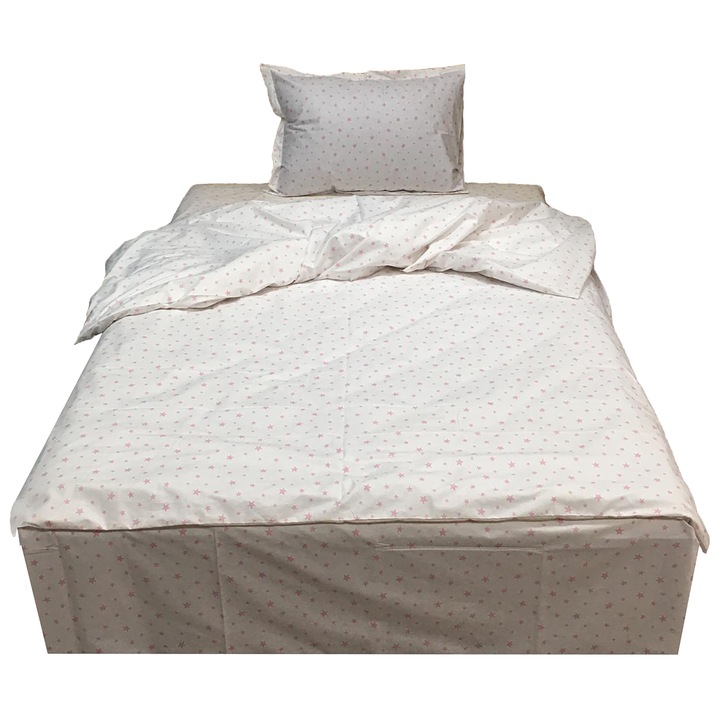 Единичен комплект спално бельо от три части бяло/розово за матрак 90см от колекция "Stelute" от памук ранфорс на Liz Line - LSR15