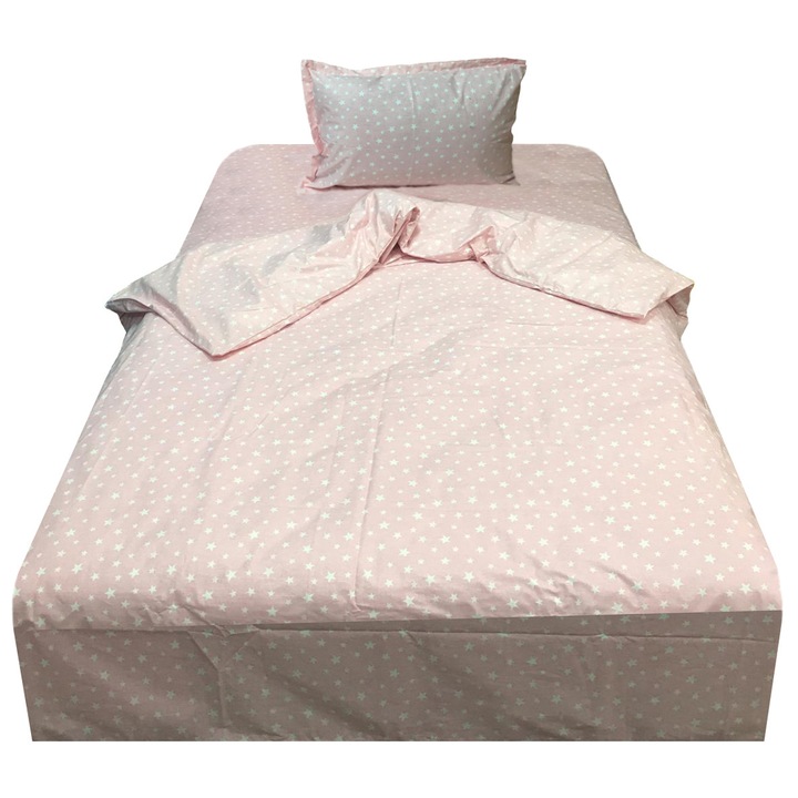 Единичен комплект спално бельо от три части розово/бяло за матрак 90см от колекция "Stelute" от памук ранфорс на Liz Line - LSR21