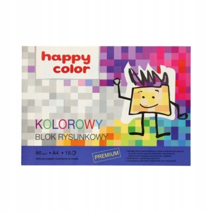 Happy Color színes rajzlap, A4 formátum, 15 lap, 80 g/m2, Multicolor