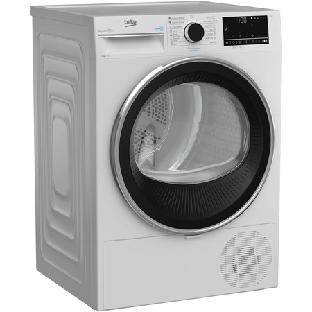 Uscator de rufe Beko B3T60230, 9 kg, Clasa A++, RecycledDry, IronFinish, Hygienic Reresh, Pompa de caldura EcoGentle, SteamCure, Hygienic Drying, Alb