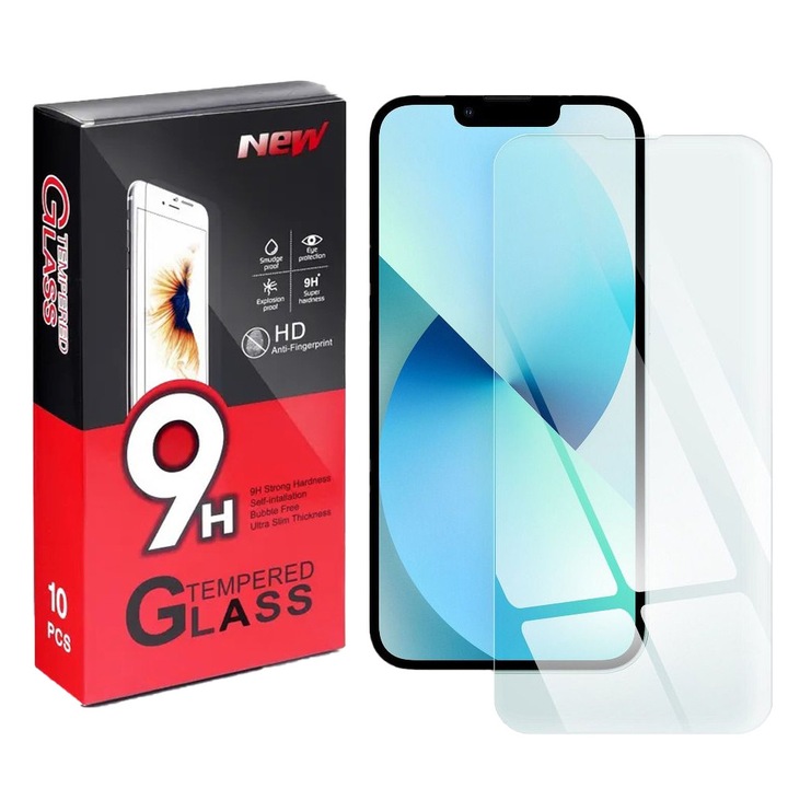 iPhone 13 / 13 Pro / 14 / 16e kompatibilis üvegfólia, előlapi, edzett, 10db/csomag