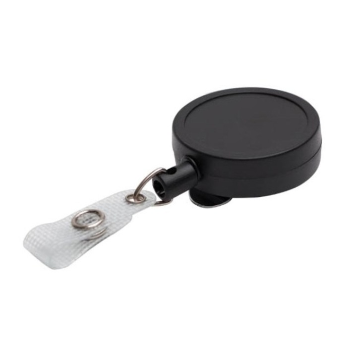 Rola retractabila heavy duty cu fir din nylon si clips pentru curea, CardKeep, Negru