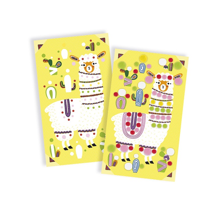 Joc creativ pentru decorat, Janod, Lama Pom Poms, 3 cartonase
