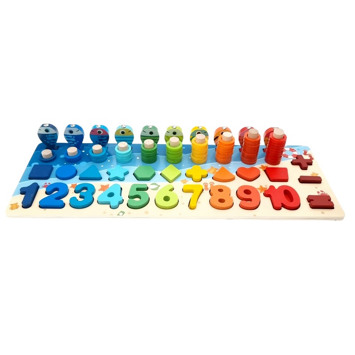 Дървена образователна игра, Пъзел, математически символи, геометрични фигури, Многоцветен, 50 части