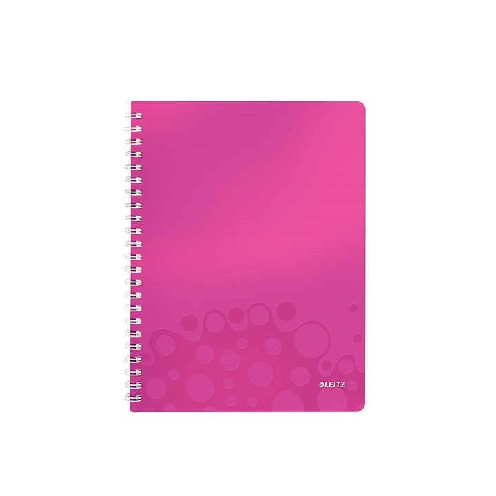 Caiet matematica cu spirala Leitz Wow, Format A4, Polipropilena, 80 file, Roz