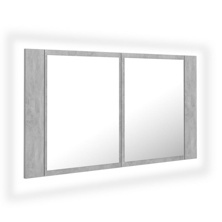 Dulap de baie cu oglinda & LED vidaXL, gri beton, 80x12x45 cm acril, 9 kg