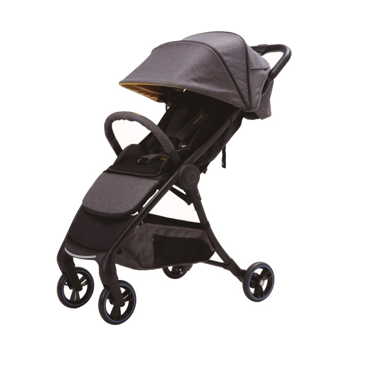 Детска количка с компактно сгъване и автоматична спирачка Combi Japan AuraStar Dark Grey