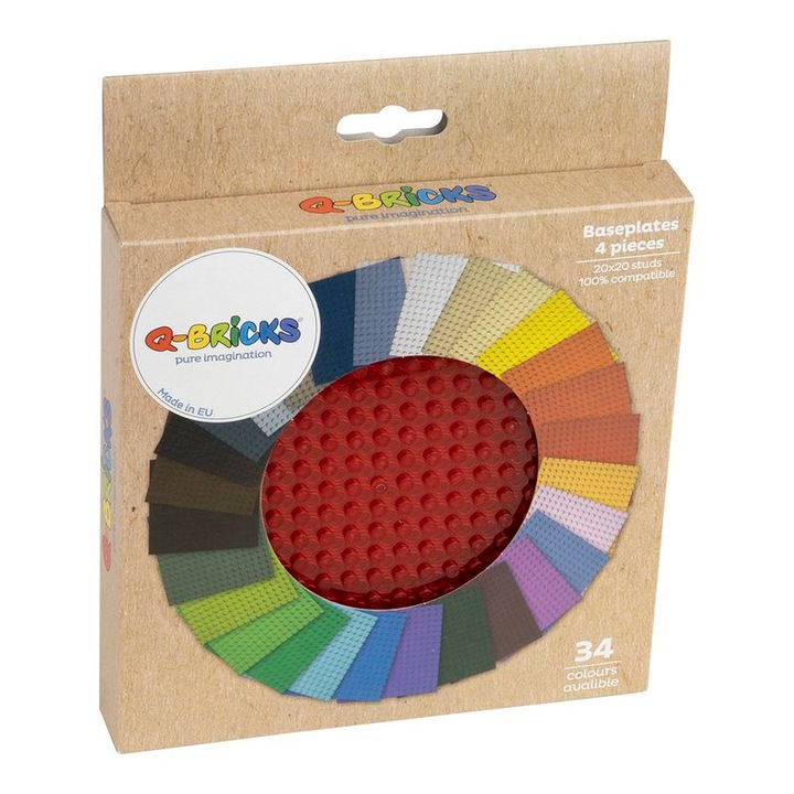 Set 4 placi de constructie Q-Bricks, 20X20, Rosu transparent